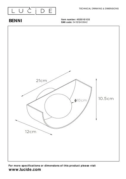 Lucide BENNI - Wandleuchte - 1xG9 - Grün - TECHNISCH